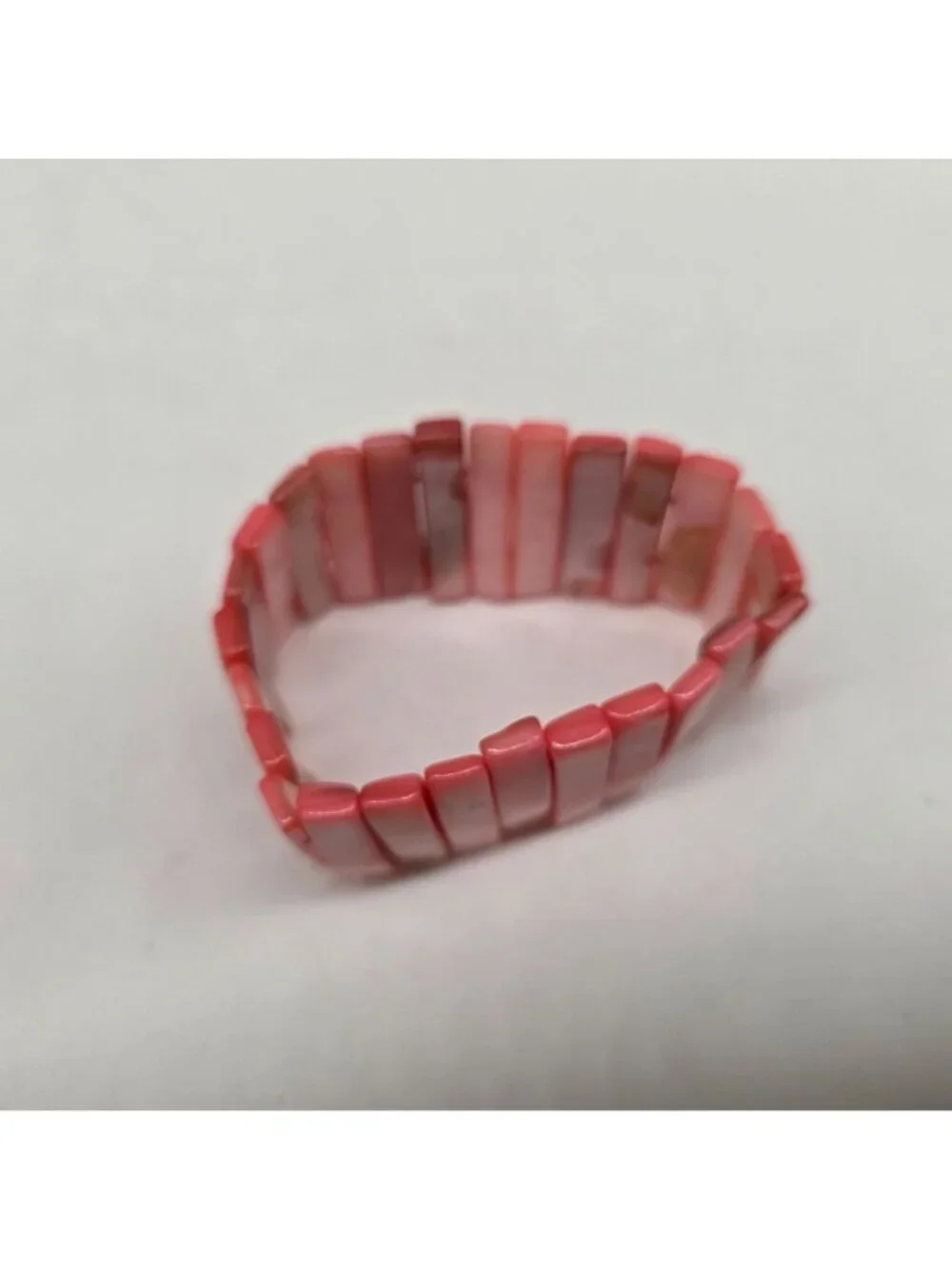 Wide Pink Rectangle Shell Stretch Bracelet 1-1/8" Women's Jewelry - Picture 6 of 6